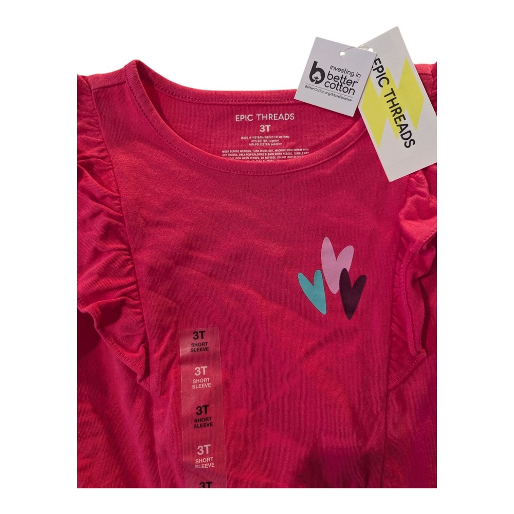 BBC-1 Epic Threads Girls Ruffle Shirl With Hearts Size 3T - Raspberry Pink - Picture 3 of 3